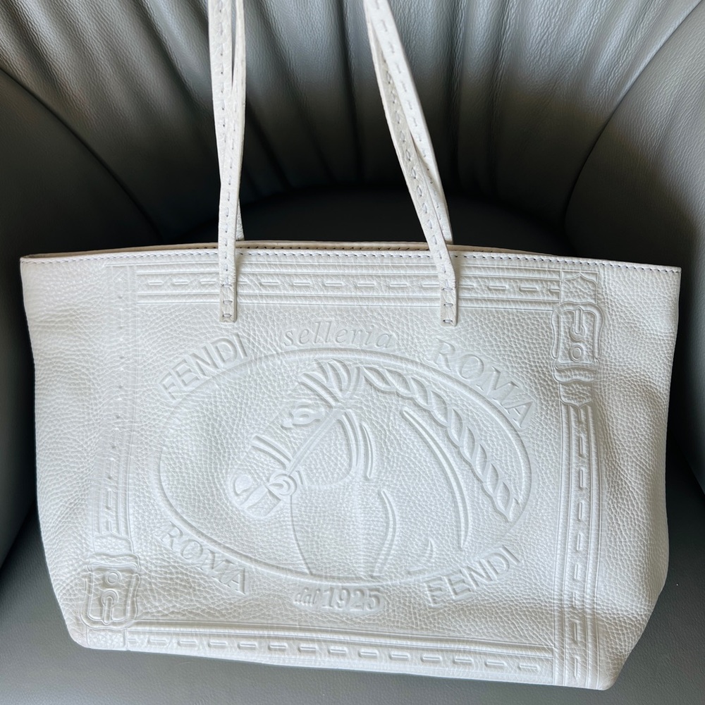 FENDI White Selleria Leather Horse Roll Tote Vintage
